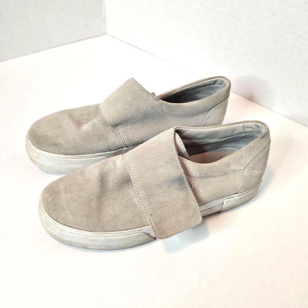 VINCE Gray Suede Cage Sneakers Women’s Minimalist Slip‑On Shoes